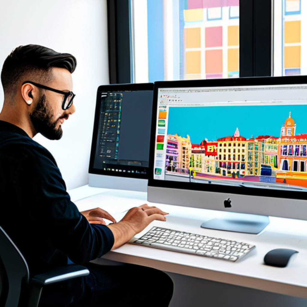 **
"A professional graphic designer, fully clothed in modest attire, working on a digital illustration on a modern iMac in a bright, contemporary co-working space. The illustration features vibrant colors and a stylized depiction of Lisbon architecture. Safe for work, appropriate content, perfect anatomy, natural proportions, well-formed hands, professional photography, high resolution."
**