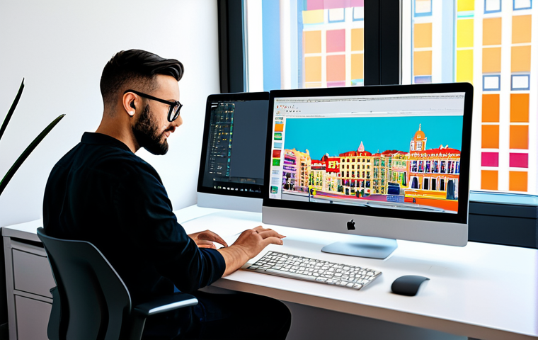 **
"A professional graphic designer, fully clothed in modest attire, working on a digital illustration on a modern iMac in a bright, contemporary co-working space. The illustration features vibrant colors and a stylized depiction of Lisbon architecture. Safe for work, appropriate content, perfect anatomy, natural proportions, well-formed hands, professional photography, high resolution."
**