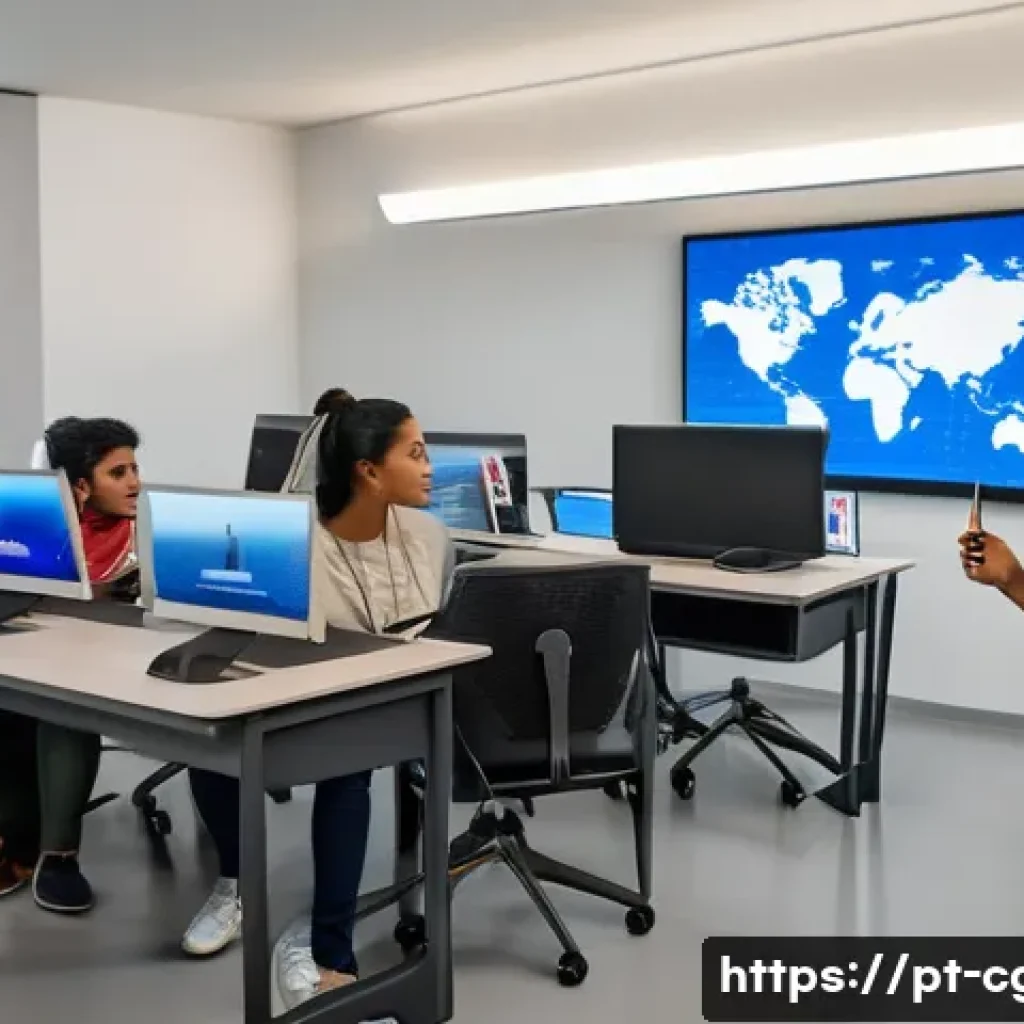 컴퓨터그래픽스운용기능사 관련 정부 지원 프로그램 - A modern technical classroom in a Brazilian federal institute, featuring young adult students of div...